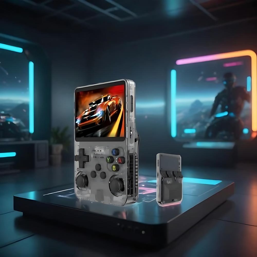 Handhållen retro-spelkonsol med HD-skärm och uppladdningsbart batteri