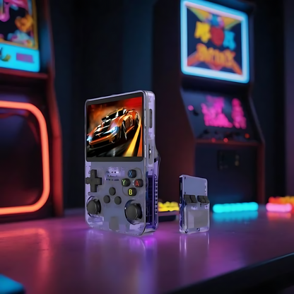 Handhållen retro-spelkonsol med HD-skärm och uppladdningsbart batteri