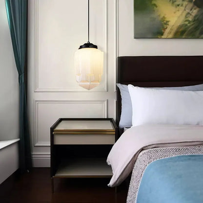 Art Deco-hänglampa med geometrisk skärm från mitten av århundradet