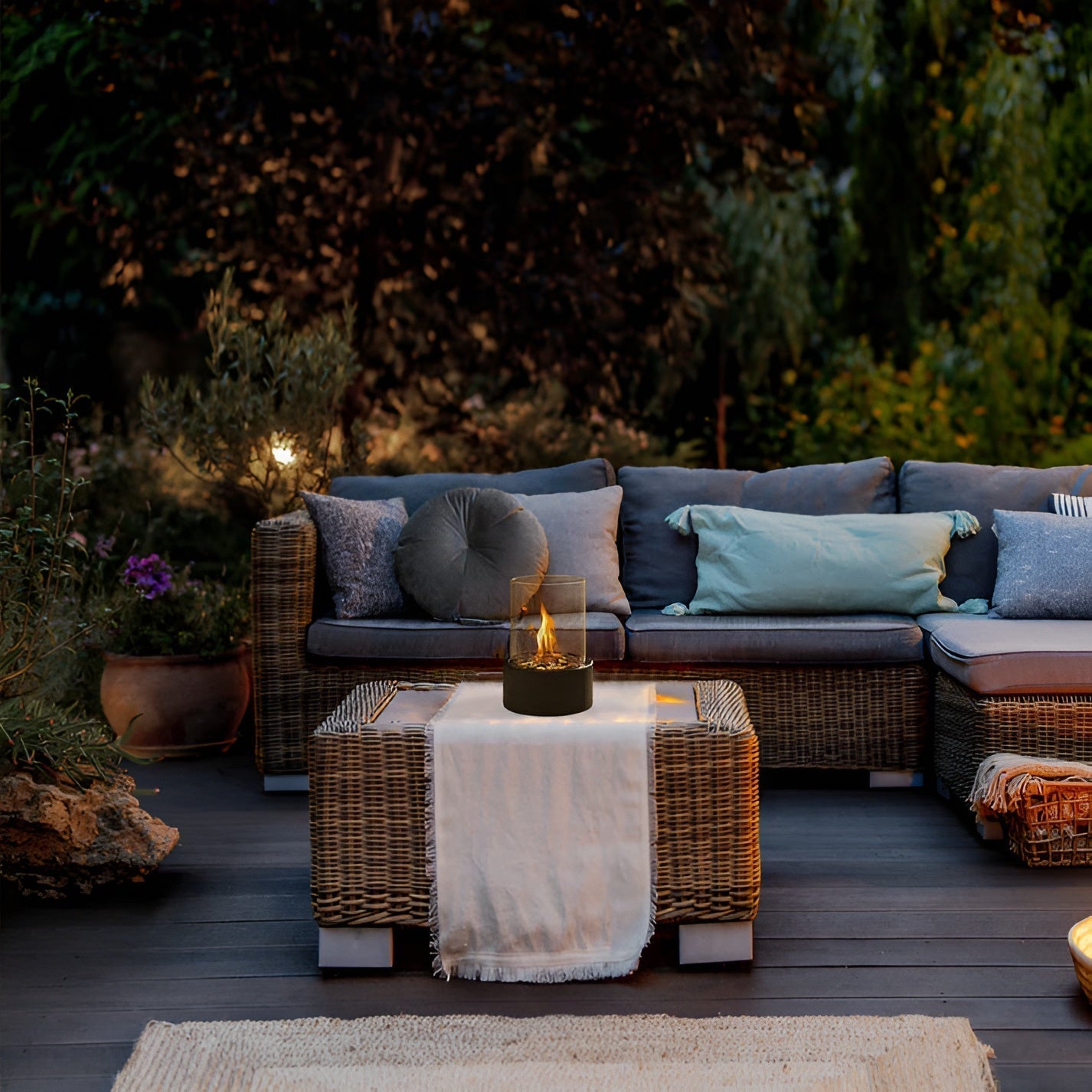 Rund rökfri bordskamin