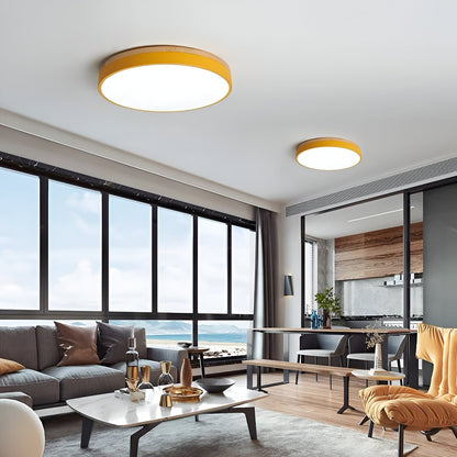 Modern platt LED-taklampa med träram