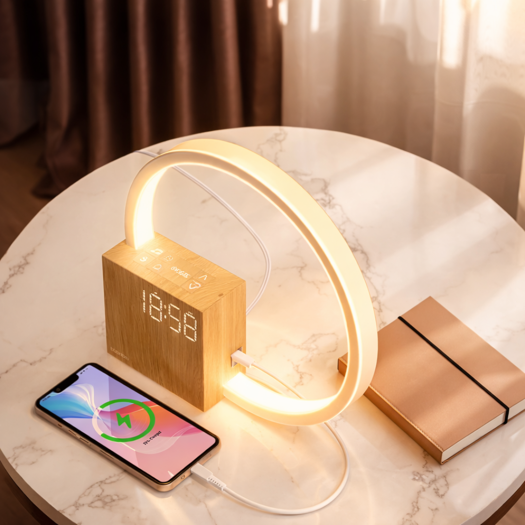 Soluppgångsväckarklocka med touchbordslampa