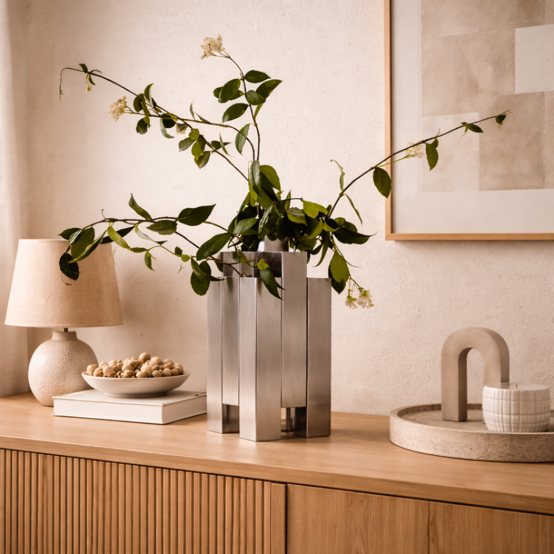 Spegelpolerad vas i rostfritt stål - Modern minimalistisk