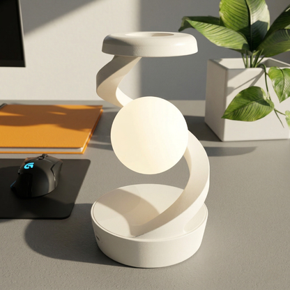 Spiralformad svävande USB-lampa med telefonens trådlösa laddningsplatta