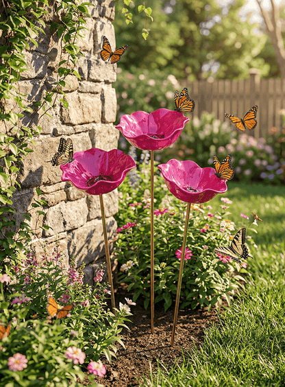 Rosa metallblomma fågelbad