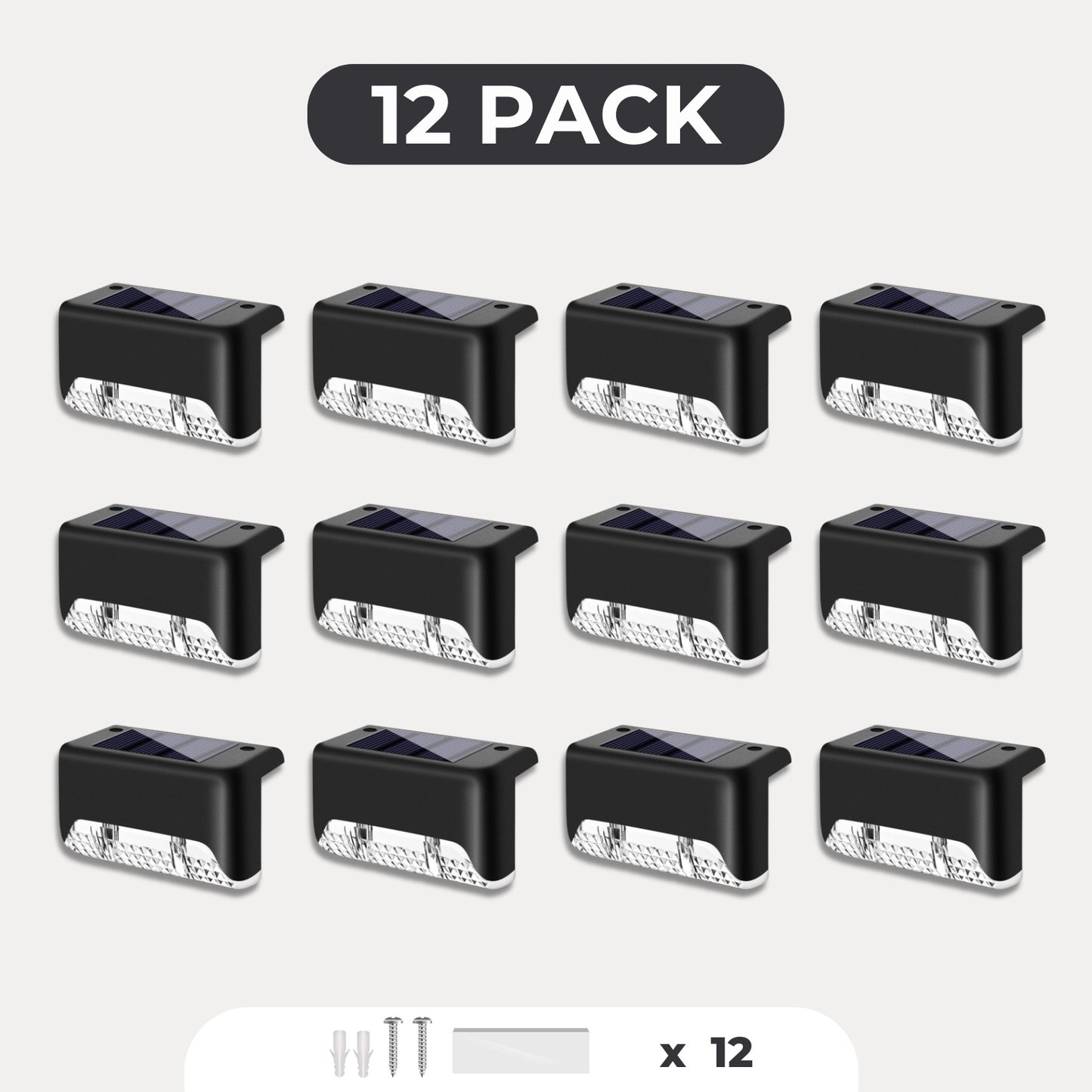 12-pack svarta solcellslampor för staket och trappa