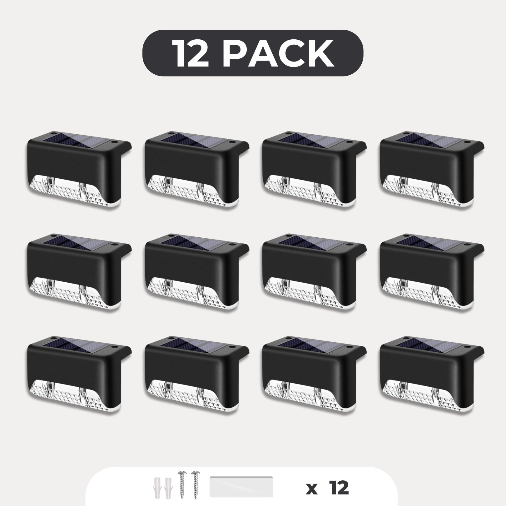 12-pack svarta solcellslampor för staket och trappa